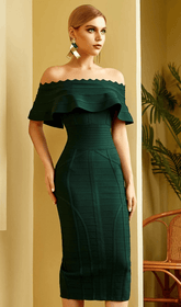 KNIELÄNGES KLEID MIT SCHULTERN